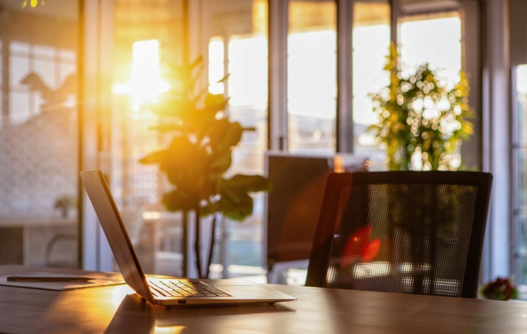 Laptop setting on a desk 