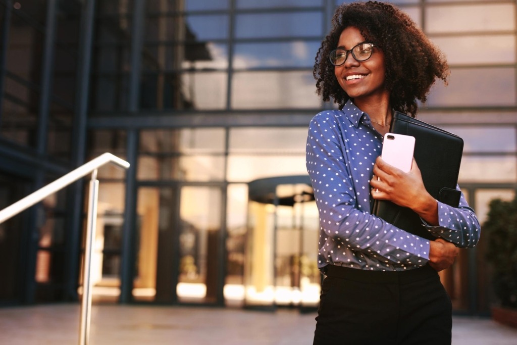 Woman holding phone and 