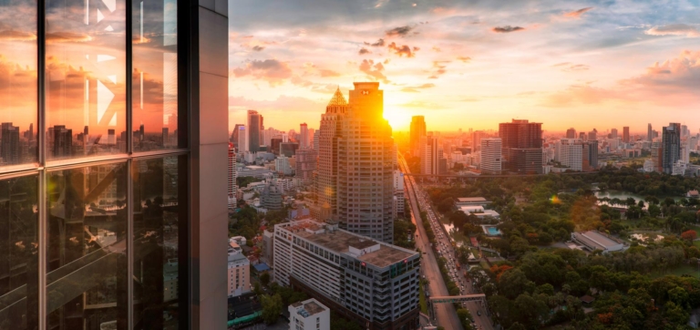 bangkok city sunlight panorama, thailand